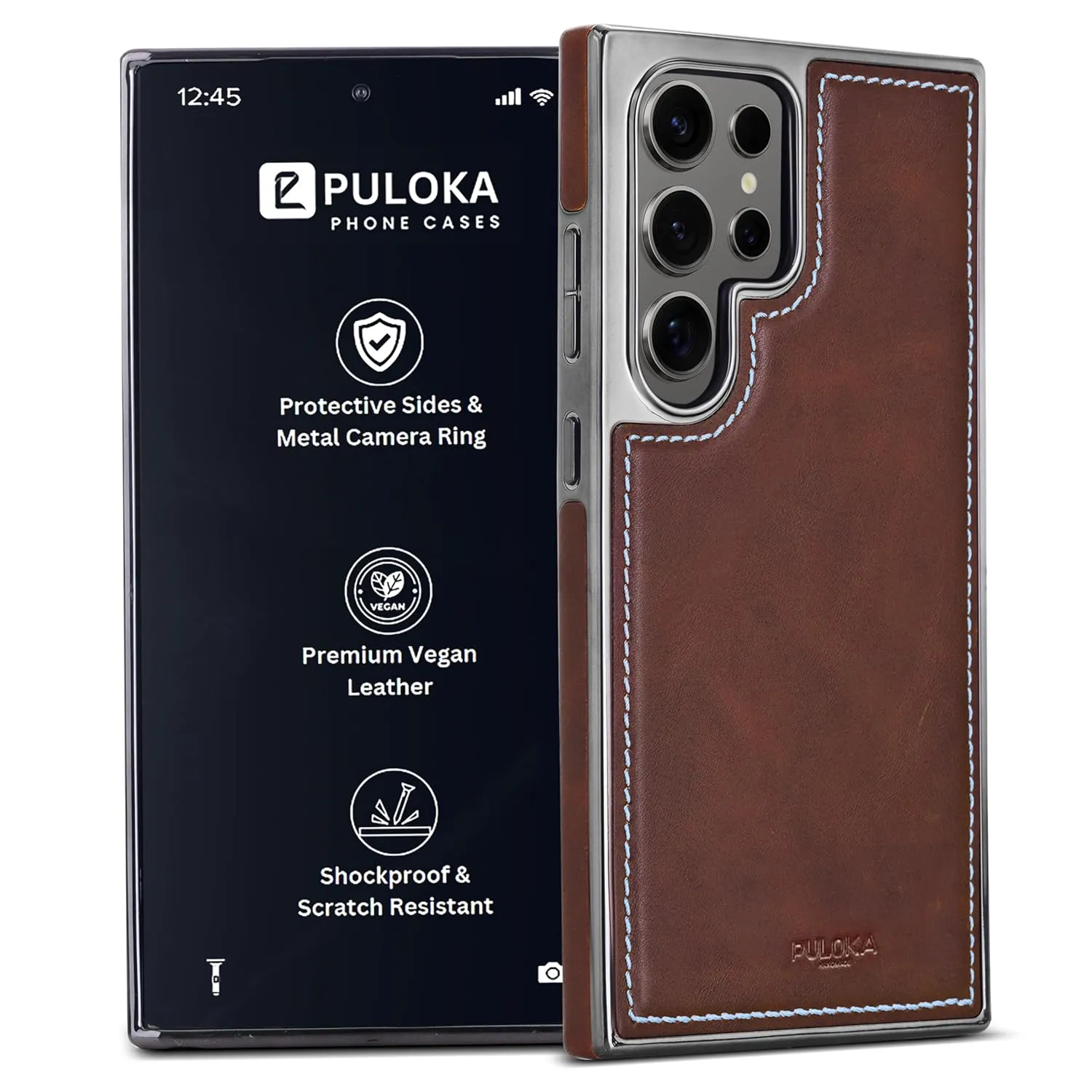 PULOKA Chrome Leather Back Case - Compatible with Samsung Galaxy S24 Ultra